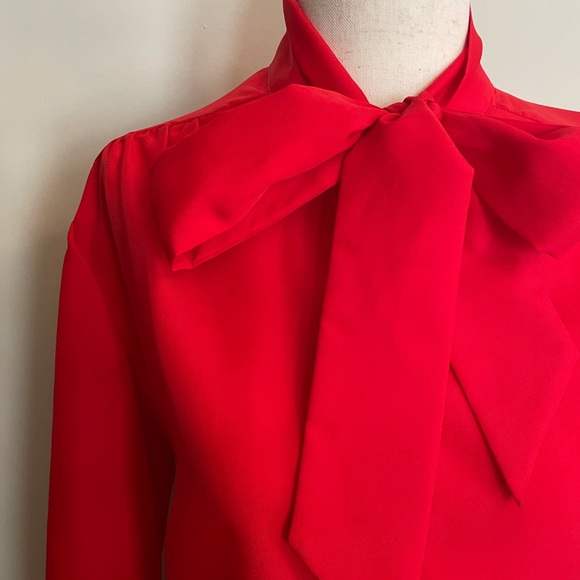 60’s red cherry secretary collar poly blouse ~ - Picture 4 of 6